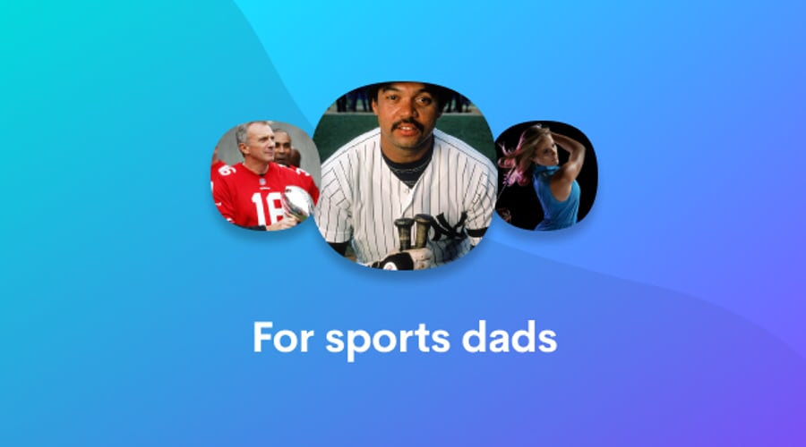 Image of 3 actors and words "For sports dads"
